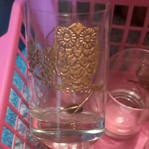 Gold Owl Glass Tumbler - Set of Decorative Drinking Glasses